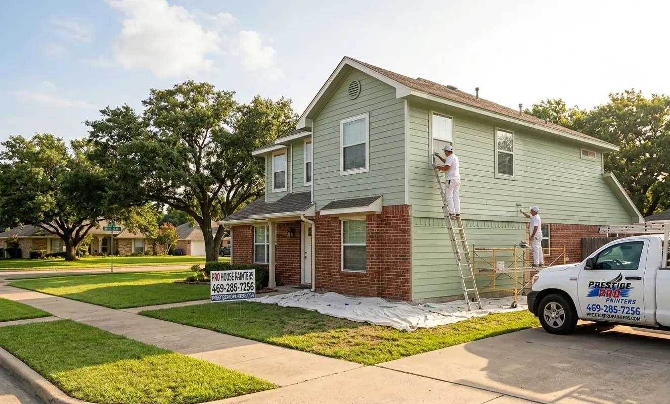 Prestige Pro Painters house painters painting a home exterior in Wills Point
